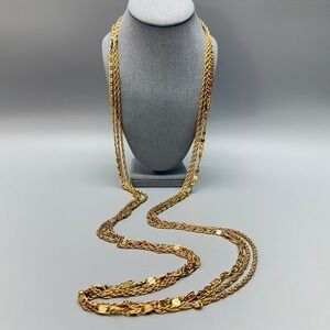 Monet Vintage Multi Strand Gold Tone Flapper Necklace 54" Opera Layering Chic